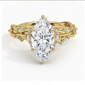 10K Solid Real Gold Lab grown diamond wedding ring for female IGI Horse Eye 2 carat CVD vine design engagement ring for female