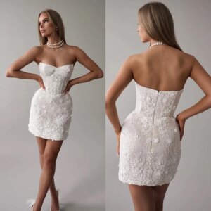 Summer Prom Dresses Elegant Strapless Lace Sleeveless Gowns Special Occasion Above Knee Backless Dress Luxury Mini Skirts