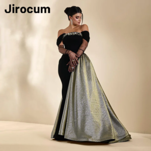 Jirocum Elegant customized A-Line Prom Dress Women’s Off Shoulder Beaded Party Evening Gown Floor Length Special Occasion Gowns