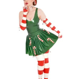 customizedLatex Fetish rubber sexy suit handmade cosplay Christmas Latex Candy Cane Dress and Accessories