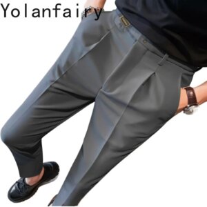 YOLANFAIRY 85% Mulberry Silk Mens Pants Pantalon Homme Trousers for Men Casual Pants Summer Men Clothing Ropa Hombre Verano 2024