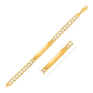 14k Two Tone Gold 8 1 2 inch Mens Narrow Curb Chain ID Bracelet with White Pave