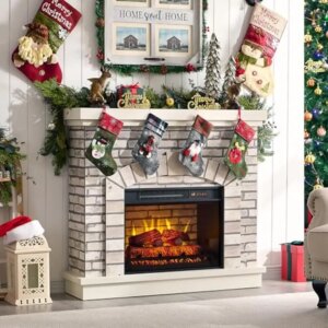 42″ Farmhouse Electric Fireplace with Mantel 23” Freestanding Heater Remote Control Rustic Charm Classic Design LED Flame