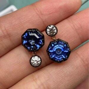 RUIF 2025 Hot Sale Classic Design 18K Gold  Earrings Main Stone Each 8×8 Lab Sapphire And Diamonds  Girlfriend Gift