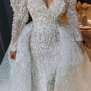 Charming Long Sleeve Wedding Dress 2024 Elegant Removable Hem Ball Gown Luxurious Long Sleeve Bridal Gown Vestidos De Novia