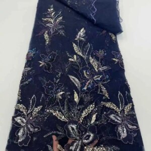 African Lace Fabric Embroidered Sequins Nigerian Beaded Lace Fabrics 2025 High Quality French Tulle Lace Fabric For Dress