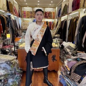 Men’s Tibetan Clothing Costumes Tibet Popular High-End Silk Single-Layer Ethnic Shirt Stage Contains