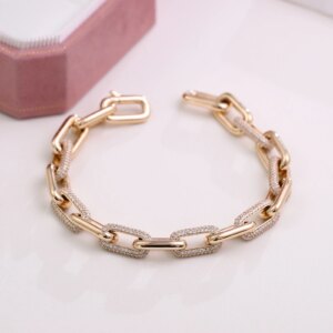 Provence 10K/14K gold paperclip chain bracelets lab diamond chain link bracelets for men punk rock customized gift for boyfriend