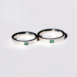 Silver inlaid natural emerald designer handmade couple rings, wedding rings, holiday gifts, natural gemstone rings