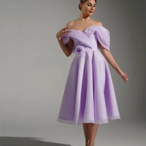 Customized Intricate Tulle Flower A-line Off-the-shoulder Midi Dresses Prom Dresses Classic Exquisite Modern Style Pastrol  Chin