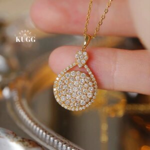 KUGG 100% 18K Yellow Gold Necklace Luxury Elegant Style 1.0carat Real Natural Diamond Pendant Necklace for Women Wedding Jewelry