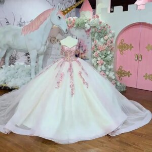Customized Pink Off The Shoulder Quinceanera Dresses Ball Gown Illusion Appliques Lace Sweet 15 Años Mexican