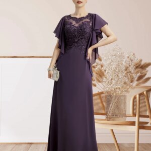 LinasBridal Women’s Vintage Elegant A-Line Floor Length Mother of the Groom Dresses for Wedding With Applique