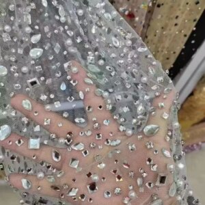 White Nigerian Tulle Lace Fabrics Elegant Beads High Quality Luxury African Stones French Tulle Lace For Party WS88110V