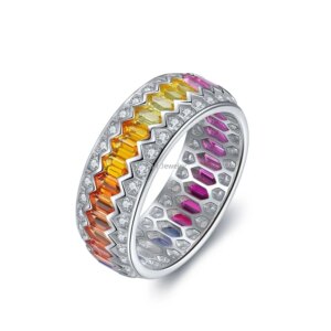 Ruif High Fine 925 Silver Lab Created Gradient Rainbow Sapphire Rings for Women Jewelry Wedding Engagement Birthday Gift