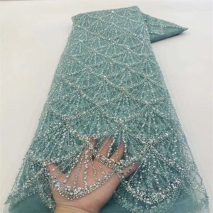 Luxury French Heavy Beads Lace Fabric 2024 High Quality African Sequins Groom Lace Fabrics For Nigerian Wedding Dress X55032