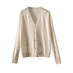 100% high quality knitted linen V-neck long-sleeved knitted cardigan women 12C8 sueters de mujer