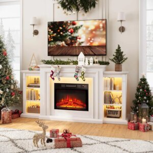 72″ LED Lights Electric Fireplace with Mantel, Delicate Three-Dimensional Molding with Remote Control for Living Room
