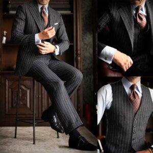Stripe Men Suits Set Slim Fit Design Wedding Suits for Groom Single Breasted Lapel 2 Pieces Business Jacket Pants Customized
