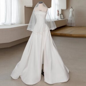 French Luxury White Satin Trailing Wedding Dresses for Bride Women Elegant Sexy Strapless Long Prom Party Dress vestidos