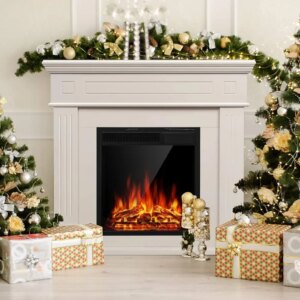 Electric Fireplace with Mantel, TV Stand Free Standing with Adjustable Led Flame & Remote Control, Electric Fireplace Heater