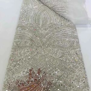 White Beaded Lace Fabric 2025 High Quality Nigerian Embroidery Tulle Lace Sequins French Lace Fabric For Wedding Dress Sewing