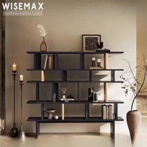 WISEMAX FURNITURE Modern design restaurant furniture oak wood storage cabinet display rack corner book shelf set for villa cafe