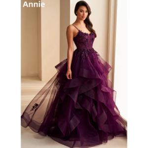 Annie Dark Purple Wedding Dress Lace Embroidery Fairy Prom Dresses A-Shape Fluffy Tulle Layering Elegant Lady Vestidos De Fiesta
