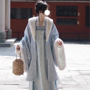 A new for Hanfu woman long-sleeved shirt with straight collar and front-opening skirt
