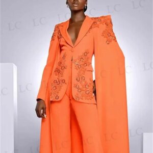Beaded Women Suits 2 Pieces One Button Blazer Pants Cape Diamonds Appliques Prom Work Wear Party Slim Plus Size Costume Homme