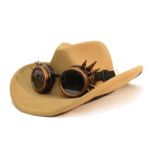 Windproof glasses friends casual autumn winter men’s and women’s woolen cowboy hat with large brim wide sunshade