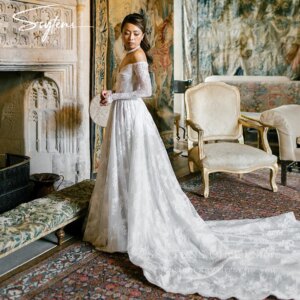 Elegant Wedding Dress Long Sleeves Full Lace Bridal Gowns for Bride Off-Shoulder Custom Made Women’s Luxury Party Dresses 2024