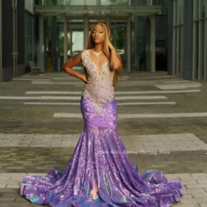 Dazzling Purple Ball Gowns Prom Dress Elegant Crystal Beaded African Women Red Carpet Dresses elegant womens Customised