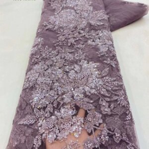 2023 Latest Nigerian Sequins Lace Fabric Heavy Hand Beaded Lace Fabric Luxury French Embroidery Beads Lace Fabric For Wedding