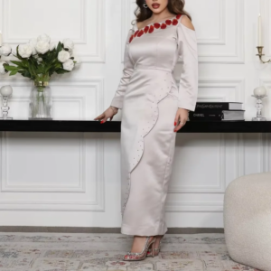 Customized Straight Prom Dresses Ankle-Length V-Neck Full Sleeve Evening Gown Simple Fashion Crystal Elegant Party Dresses