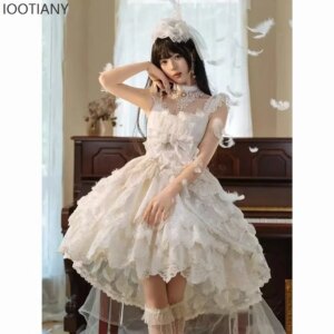 Flower Wedding Dress Suspender Wedding Birthday Dress Princess Sweet Girl Cute Butterfly Heavy Lace Holiday Party Lolita Dress