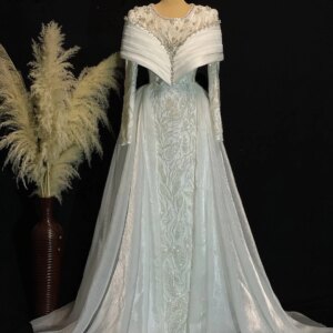 Muslim White Loose Evening Dress With Overskirt Long Sleeve Bridal Gowns Customized Engagement Reception Dresses 2025 For Women