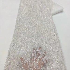 Luxurious African Groom Sequins Lace Fabric High Quality 2025 French Embroidery Heavy Beads Lace Nigerian Sewing Dress 5 Yards