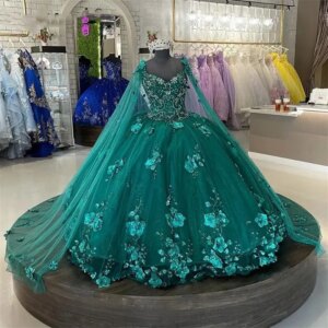 Lorencia Glitter Emeralad Green Quinceanera Dress Ball Gown Flowers Sequins Appliques Beading Sweet 16 Vestido De 15 Anos YQD171