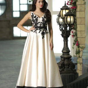 Simple Elegant Satin Floral Applique Formal Dresses Vintage V-neck Cap Sleeve A-line Backless Prom Dress Evening Gowns