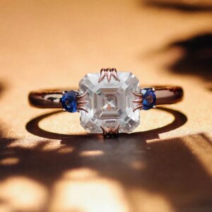 Provence 18K/14K/10K Rose Gold 2ct D Color VVS1 GRA Certified Asscher Cut Moissanite Ring Three Stone Trendy Gift