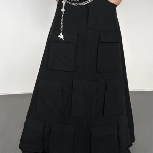 Multi-Pocket Niche Designer Style Black Skirt for Men