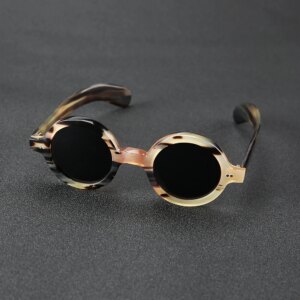 Design tortoise shell color personalized round frame sunglasses handmade natural horn plate custom optical mirror