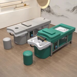 3-in-1 Japanese Style Professional Salon Massage Chair Flat Shampoo Bed with Water Circulation Bathtub Foot Bath for Spa Clinic