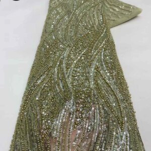 Green African Beaded Sequins Net Lace Fabric 5 Yards 2025 High Quality Nigerian Wedding Material Elegant Bridal Fabric Sewing