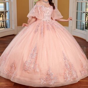 Pink Shiny Ball Gown Quinceanera Dresses Off Shoulder Applique Lace Beads Tull Puff Sleeve Party Birthday Sweet 16 Vestidos 15