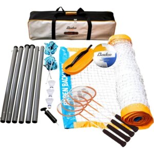 Baden Champions Volleyball/Badminton Portable Combo Set, 4 Raquets 3 Birdies Boundary Volleyball Pump Carry Bag