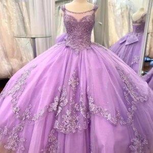 Customized Shiny Lavender Quinceanera Dresses With Bow Lace-Up Spaghetti Strap Scoop Mexican Vestidos De 15 Anos Party Gowns