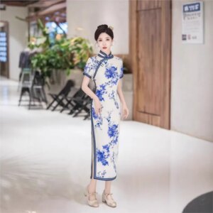 New cheongsam Chinese style elegant temperament long performance dress
