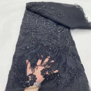 2024 New African Nigerian French High Quality 2024 Hot Sale Lace Fabric With Sequins Beads Bride Party Wedding Embroiderg Dress